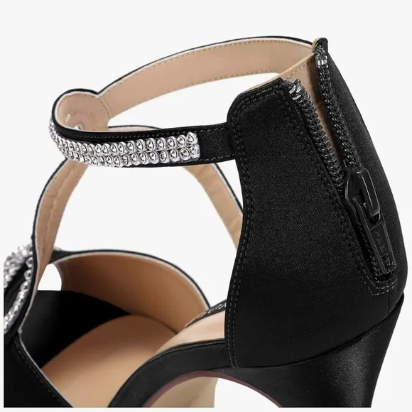 ERIJUNOR High Heels Peep Toe Rhinestone S Strap Prom Wedding Evening Shoes - Picture 6 of 7